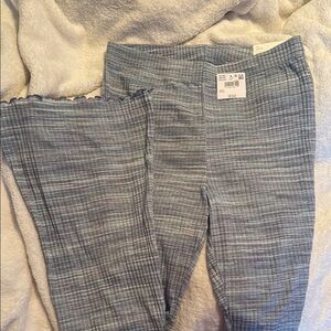 Blue Striped Knit-Ribbed Flare Pants